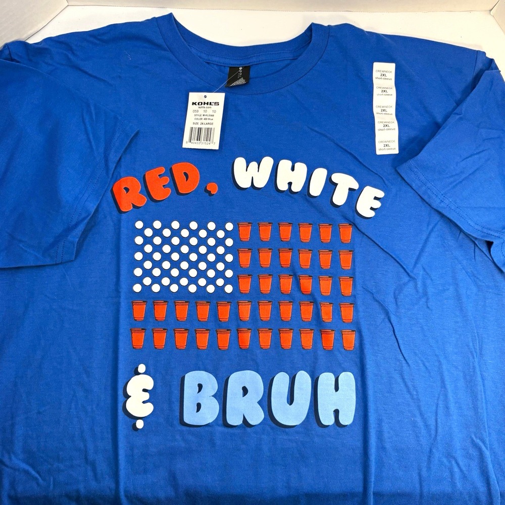 Optima Red White & Bruh Patriotic Flag Pong Graphic T-Shirt Blue Mens 2XL